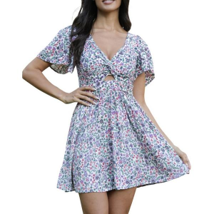 Women's Angie Keyhole Ruffle Sleeve Dress Large Ivory