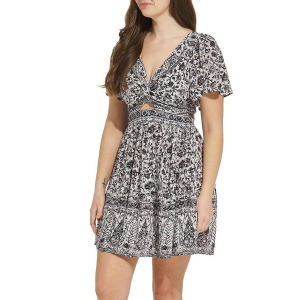 Women's Angie Keyhole Ruffle Sleeve Dress Small Ivory Black