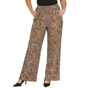 Women's Le Lis Animal Print Wide Leg Pants Medium Taupe Brown