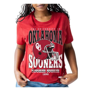 Oklahoma Sooners Gameday Social Women's Murry Helmet T-Shirt Large Crimson