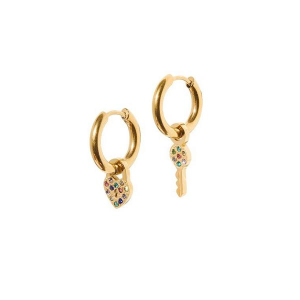 LINNY CO Lock and Key Huggie Charm Earrings Gold