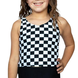 Girls' Janela Bay V Neck Swim Tankini 6/7 Black Gingham