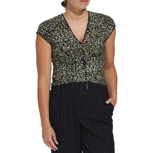 Women's DRESS FORUM Lace Trim Shirt Large Leopard