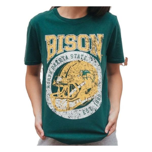 North Dakota State Bison Gameday Social Women's Seal Helmet T-Shirt XLarge Emerald