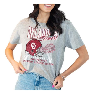 Oklahoma Sooners Gameday Social Women's Stadium Sketch T-Shirt Medium Heather Grey