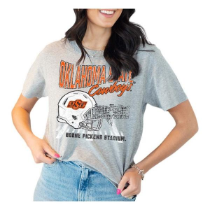 Oklahoma State Cowboys Gameday Social Women's Stadium Sketch T-Shirt Small Heather Grey