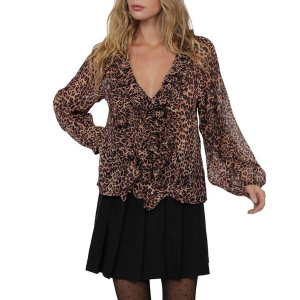 Women's Sadie And Sage Wild Dreams Ruffle Long Sleeve Blouse Medium Taupe