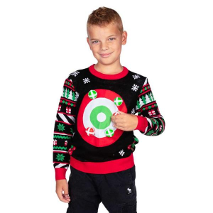 Kids' Tipsy Elves Pullover Sweater Dart Board Game Ugly Christmas Large Black
