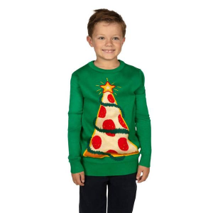 Kids' Tipsy Elves Pullover Sweater Pizza Tree Large Green