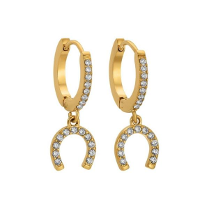 Splendid Iris CZ Horseshoe Huggie Earrings Gold