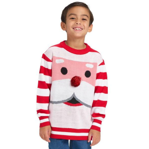 Kids' Tipsy Elves Pullover Sweater Santa's Close Up Ugly Christmas Medium Red