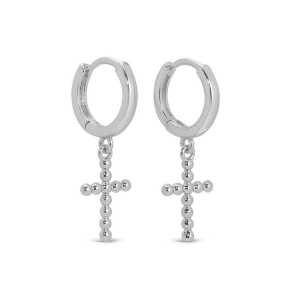 Splendid Iris Huggie Cross Drop Earrings Silver