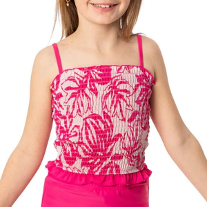 Girls' Janela Bay Smocked Swim Tankini 8/9 Pink Palm