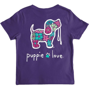 Girls' Puppie Love Floral Pattern Pup T-Shirt Large Purple