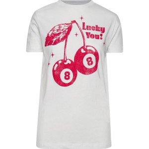 Women's Goodie Two Sleeves Lucky You Boyfriend T-Shirt Medium White