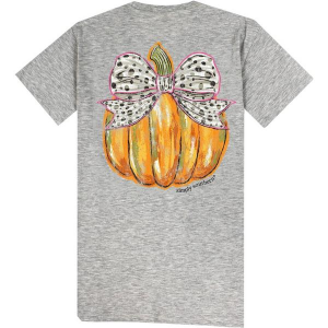 Girls' Simply Southern Pumpkin Bow T-Shirt Small Storm Heather