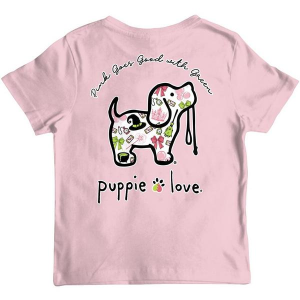 Kids' Puppie Love Pink and Green Pup T-Shirt Small Light Pink