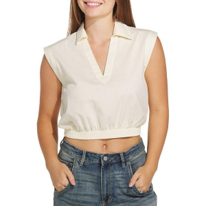 Women's Double Zero Fitted Waist Crop Top Large Cream