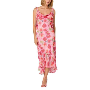 Women's ASTR The Label Nissa Floral Ruffle Midi Shift Dress Medium Pink Floral