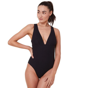 Women's Andie Swim The Mykonos One Piece Swimsuit Contemporary Small Black Ribbed