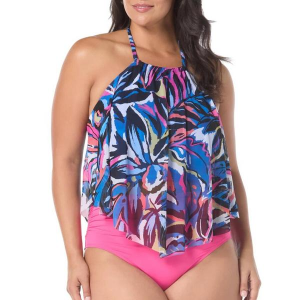 Women's Coco Reef Aura Mesh Ruffle Bra Sized Underwire Swim Tankini Misses 38C Black