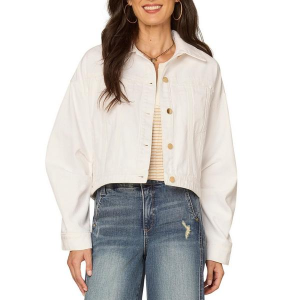 Women's Democracy Oversized Barrel Sleeve Denim Jacket Large White