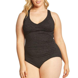 Women's Penbrooke Mock Krinkle One Piece Swimsuit Sporty 10 Black