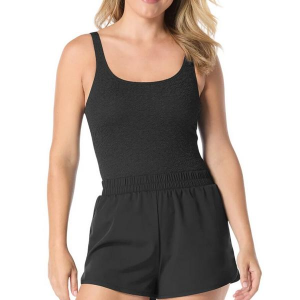 Women's Gabar Scoopneck Texture Romper One Piece Swimsuit Sporty 16 Black