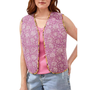 Women's Tribal Sweater Vest Reversible Combo Print Large Rose Silk