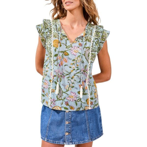 Women's Tribal Mixed Print Sleeveless Blouse Small Rain Forest