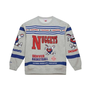 Denver Nuggets Mitchell and Ness All Over Print Vintage Crewneck Medium Dark Grey Heather