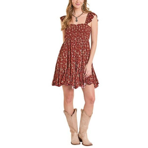 Women's Rock & Roll Denim Godets Babydoll Dress XLarge Wine