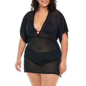 Women's Jordan Taylor Inc Dolman Sleeve V Neck Dress Swim Cover Up 2X Black