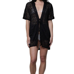 Women's J Valdi Open Diamante Kimono Swim Cover Up XLarge Black