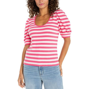 Women's Liverpool Los Angeles Half Sleeve Knit Shirt Medium Pink Multi Stripe