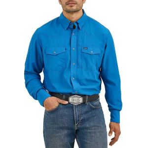 Men's Wrangler Performance Solid Snap Long Sleeve Button Up Shirt Large Hi Tide