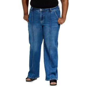 Women's Vervet Plus Size Pintucks Relaxed Fit Wide Leg Jeans Midnight Wash 18W 31