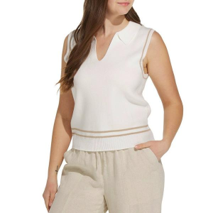 Women's Thread & Supply Maggie Collared Tank Top Small Ivory Taupe