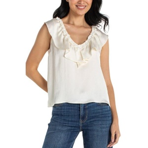 Women's Liverpool Los Angeles Ruffle Front Sleeveless Blouse XSmall French Vanilla