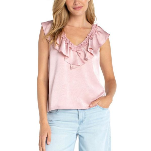 Women's Liverpool Los Angeles Ruffle Front Sleeveless Blouse Medium Light Rose