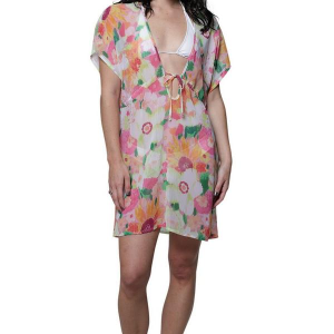 Women's J Valdi Plunge Neck Zinni Dress Swim Cover Up Large Pink