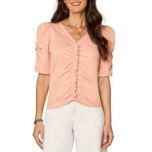 Women's Democracy Shirred Puff Sleeve Ruched Front Shirt XLarge Papaya