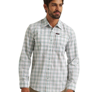 Men's Wrangler Hike To Fish Long Sleeve Button Up Shirt Large White Check
