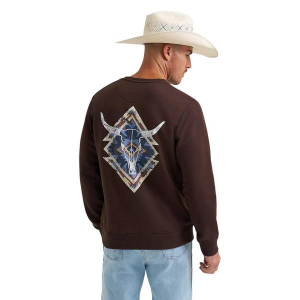 Men's Wrangler Skull Steer Graphic Fleece Crewneck Sweatshirt XLarge Mole Brown