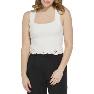 Women's Le Lis Eyelet Detail Scallop Hem Square Neck Tank Top Small White