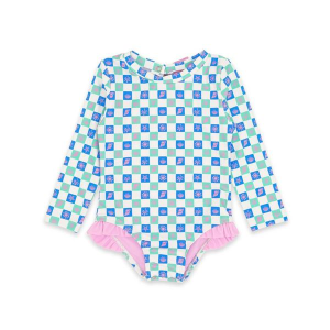 Girls' Feather 4 Arrow Coastal Cutie Surf One Piece Swimsuit Baby 12/18 mo. White Blue