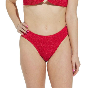 Women's Cupshe Smocked Shirred Mid Rise Hipster Swim Bottoms Contemporary Small Red