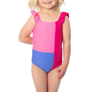 Girls' Janela Bay Puff Sleeve One Piece Swimsuit Toddler 3T Pink Colorblock