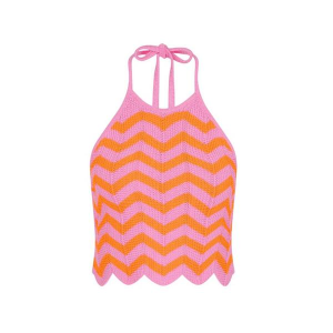 Women's Kulani Kinis Chevron Knit Halter Crop Shirt Swim Cover Up Small Sundrenched