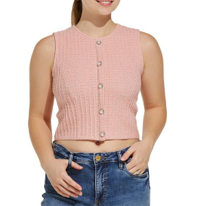 Women's SUNDAY EDITION Waffle Crew Neck Tank Top Medium Pink